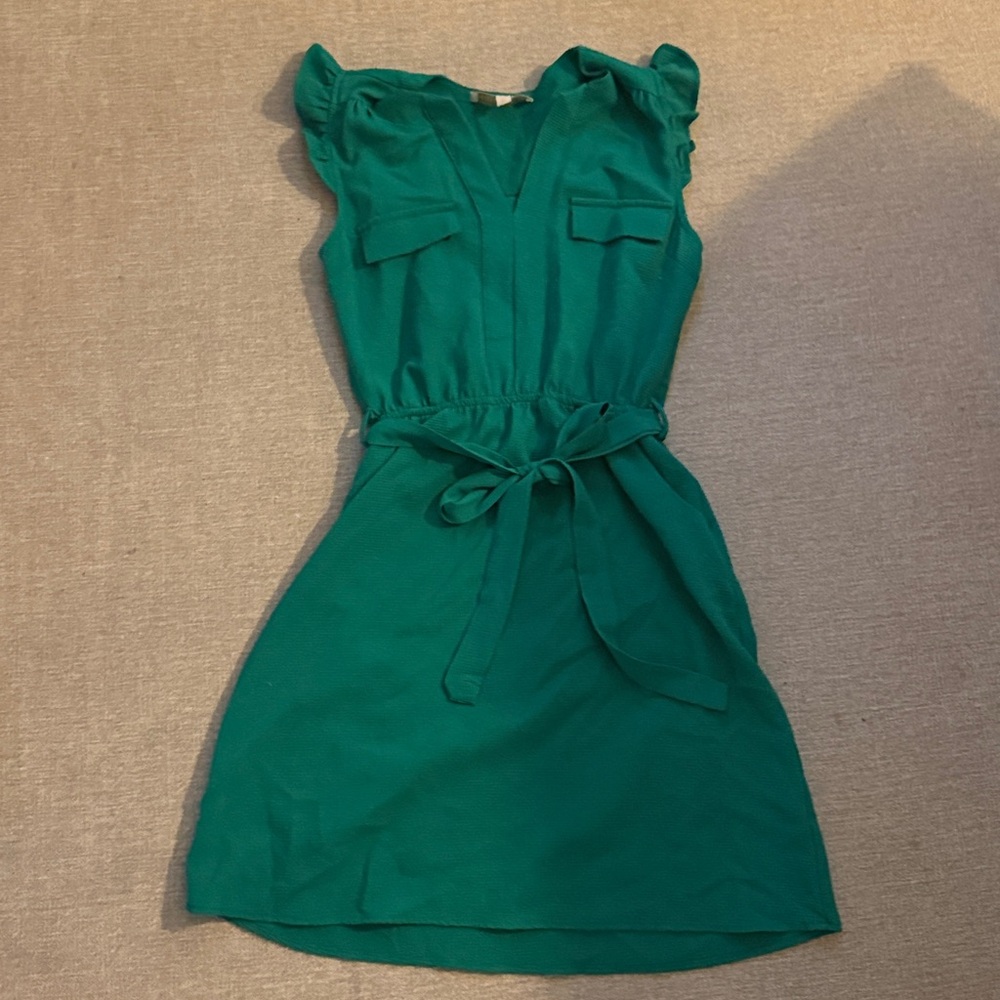 Monteau Green Ruffle Sleeve Dress